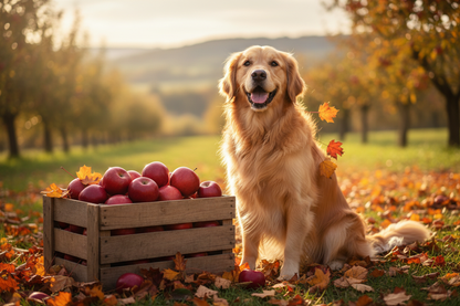 dog with apples