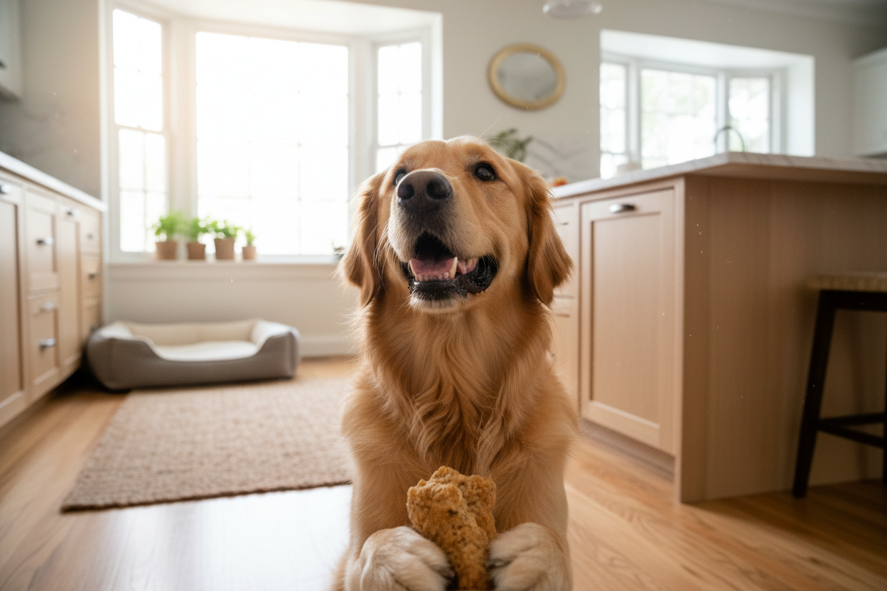 dog with chicken flavor treat